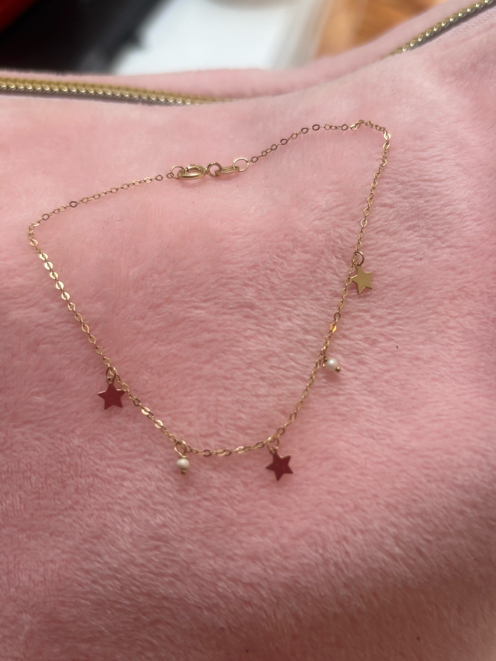 Bracelet 14 k gold and Delicate Gold Star & Pearl Anklet — Pink Star Accents